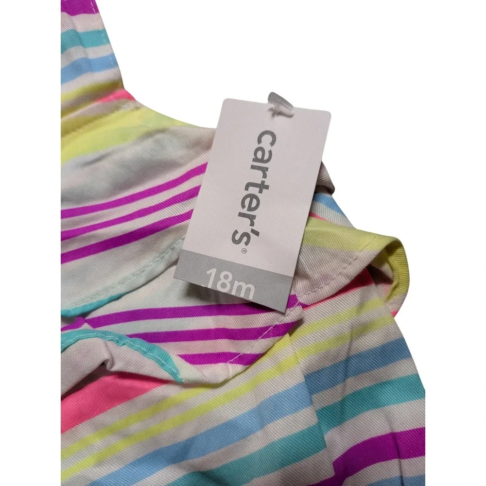 Carters Baby Girl 18M Rainbow Stripe Ruffle Romper Multicolor Sunsuit NWT